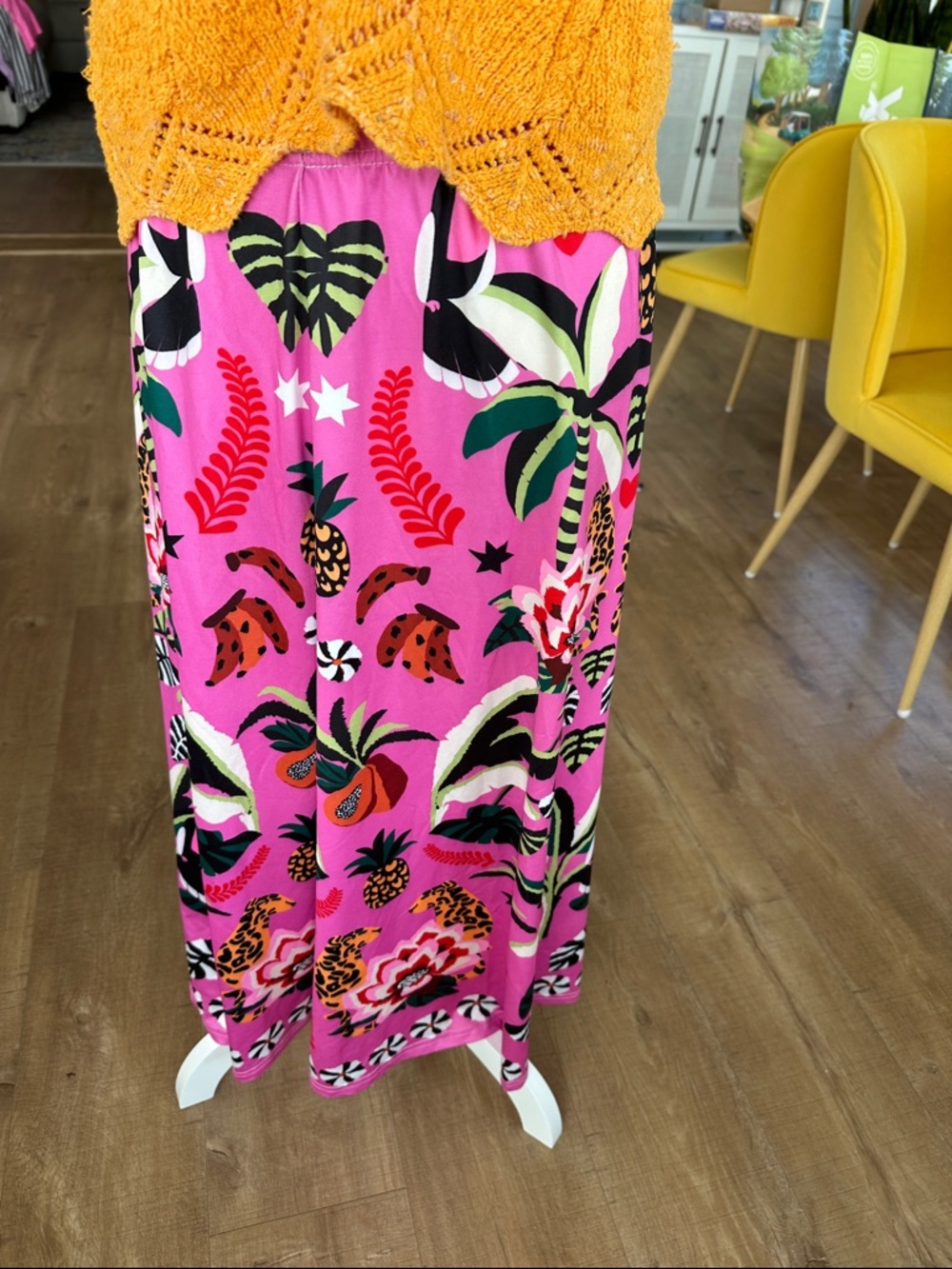 Bright Pink Tropical Print Maxi Skirt